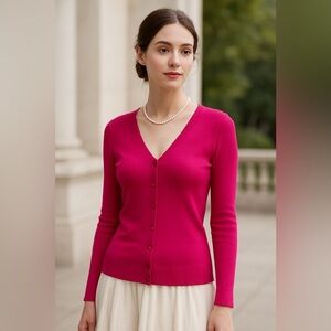 S-Fashion Fuchsia Pink Button Up Cardigan XS | Cottagecore Coquette Academia